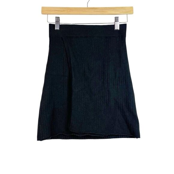 Free People Mod Wrap Black Mini Ribbed Skirt Size XS Boho Coquette - Picture 2 of 12